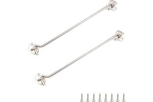 AMONENZ 2 Stück 300 mm Sturmhaken mit Öse, Silber Sturmhaken Edelstahl, Torhaken mit Schrauben, Sturmhaken Klein, für Verriegeln von Fenstern, Jalousien, Scheunen, Garagentoren und Schuppentüren