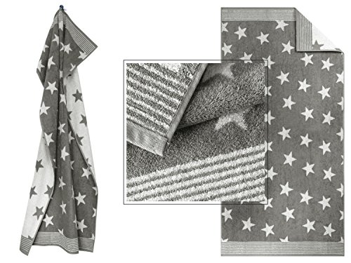Frottierserie aus dem Hause Dyckhoff – 3er-Pack Handtücher oder ein Duschtuch – elegantes Streifendesign kombiniert mit Sternen – geprüfte Qualität, Duschtuch [70 x 140 cm], grau - 5