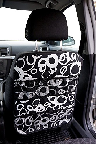 Auto Rücksitz Organizer Multi Tasche Rückenlehnenschutz Sitzschoner Lehnenschutz Hecksitzschoner RINGE WEIß (Muster nr 11)
