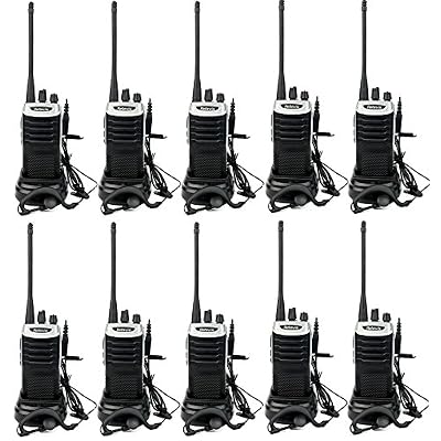 Retevis RT7 Talkie Walkie UHF 16 Canaux Radio FM Scan avec Écouteurs (Noir et Bordure Argentée, 10 Packs)