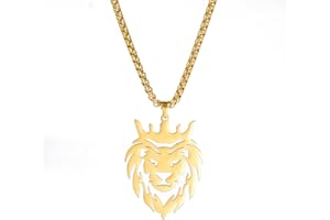 VASSAGO Collana con ciondolo a forma di testa di leone Collana con ciondolo a forma di leone Collana con testa di leone in acciaio inossidabile da uomo vintage Collana con ciondolo a forma di leone