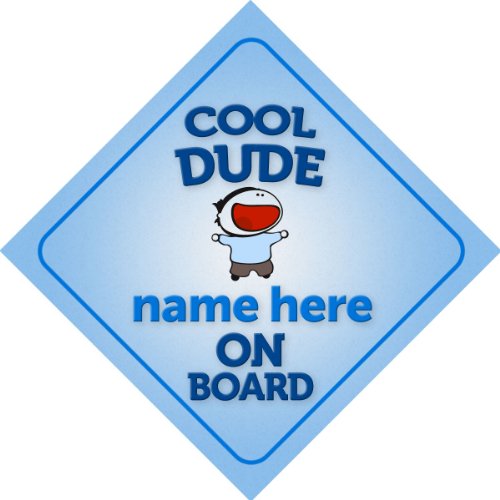 Cool Dude On Board Personalised Car Sign New Baby Boy / Child Gift / Present