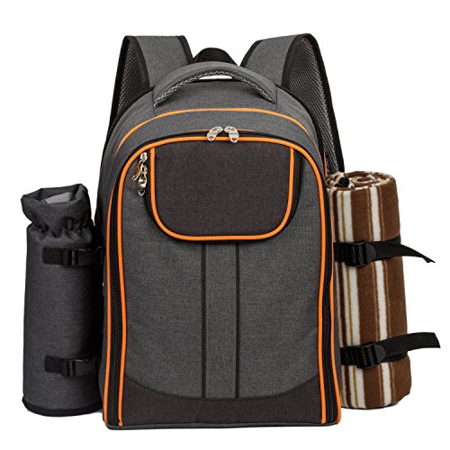 ALLCAMP 4 persona Picnic mochila Hamper – Bolsa isotérmica con vajilla de y manta