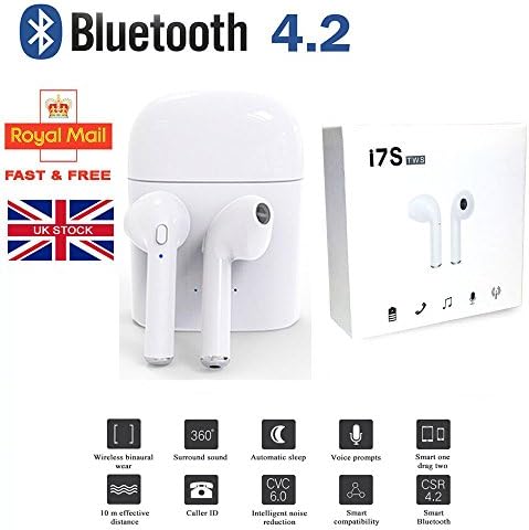4.2 Bluetooth Headset Headphone Microphone for Apple iPhone 7 8 x Type Airpods TWS I7S Works with iOS and Android