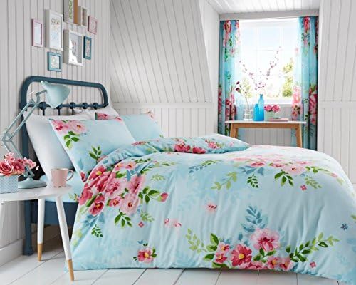 Lifestyle Production ® New Multi Design Alice_Geo_Pop_Pineapple_Botanical- Tutti Fruiti Printed PolyCotton Reversible Duvet Quilt Cover Sets Bedding Pillowcases (Single, Alice_Pale_Blue_&amp;_Pink)