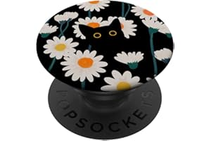 AESTHETIC BLACK CAT HIDING DAISIES FOR CAT LOVER Cute Black Cat Hiding In Daisy Flower Blossom PopSockets mit austauschbarem PopGrip