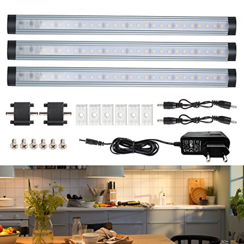 Preisvergleich Produktbild 3er LED Unterbauleuchte dimmbare Lichtleiste Küchenleiste LED Küchenleuchte Küchenlampe Schrankleuchte Schranklampe für Kleiderschrank, Kabinette, Küche, Showcase, Keller