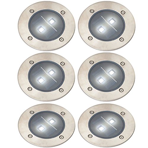 6er Set Solar LED Bodenstrahler Edelstahl Wegbeleuchtung 2 LEDs pro Strahler