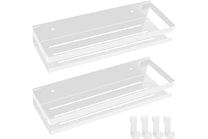 FoiiLiio Estanteria Ducha Sin Taladro Blanco 2 Piezas Estanteria Baño con 4 Ganchos 30cm Estanteria Ducha Acero Inoxidable, Organizador Estanteria para Cocina Y Baño