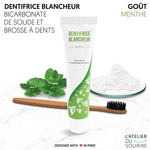 Dentifrice blancheur au bicarbonate L'ATELIER DU SOURIRE - dentifrice sans dioxyde de titane, dentifrice bicarbonate de soude dentaire pour blanchiment dentaire (Dentifrice + Brosse à dents)