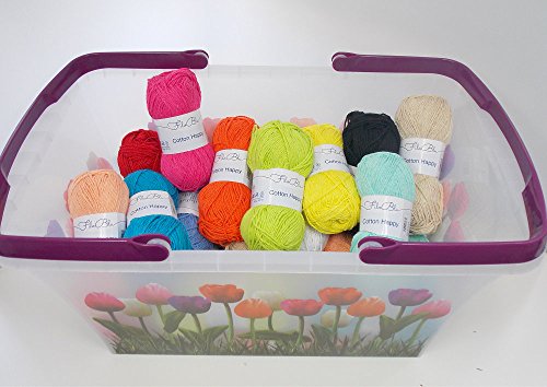 24 Knäuel Baumwollgarn Wollpaket 1,2 kg Cotton Happy jede Farbe 2x Baumwolle + gratis 1 Einkaufskorb + häkeln stricken - 3
