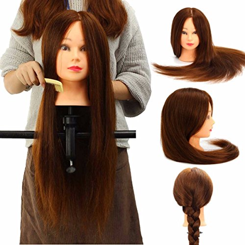 LuckyFine 24'' 100% Mannequin Head Human Hair Salon Hairdressing Training Model + Clamp