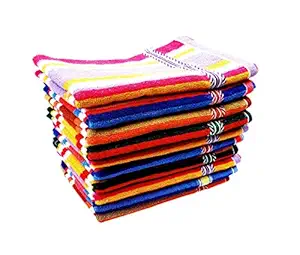 Space Fly Cotton Striped Hand Towels 50 GSM, High Absorbent (11 X 17-inch, Multicolour, Set of 10)