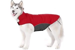 Bwiv Manteau d'hiver pour Chiens Grand Veste Vêtement Imperméable Intérieur Polaire avec Un Ouverture pour la Passage de la Laisse Rouge 5XL