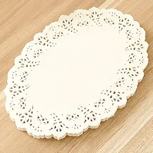 APSAMBR Oval Shape Paper Lace Doilies Cake Decoration Liner for Wedding Birthdays Parties Table Mats (White, 8.5*12.5 Inch) -100 PCS