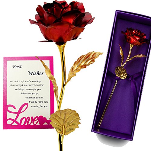 PONATIA 9.8-inches Gold Folie Rose - Beste Valentine 's Day Gifts - handgefertigt & Last Forever. Geschenk-Box und Geschenk Karte im lieferumfang enthalten Rot