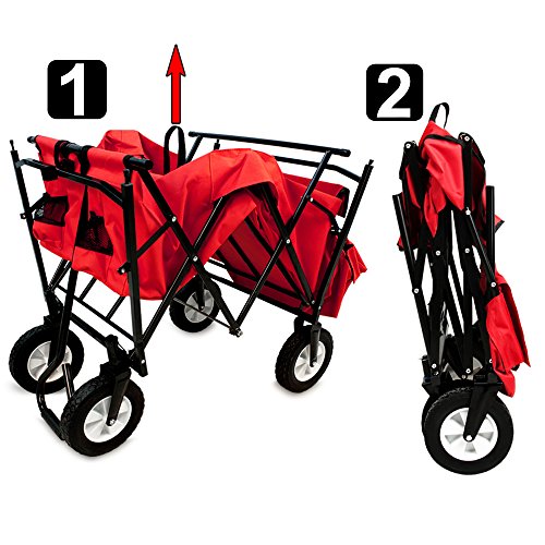 Bollerwagen Handwagen Gerätewagen Gartenwagen Strandwagen faltbar mit abnehmbarem Dach in Rot - 5