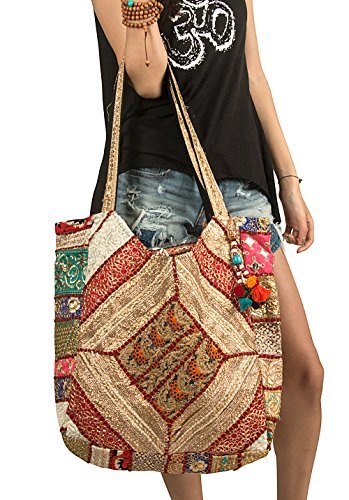 Tribe Azure Fair Trade Bolsos de hombro de algodón para mujer Talla única Oro Plata