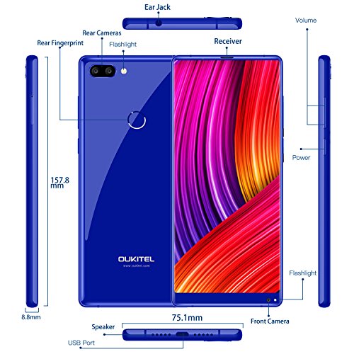 OUKITEL MIX 2 5.99 pollici (rapporto 18: 9) Android 4G Batteria 4080mAh Smartphone Octa Core 2.39GHz 6GB RAM 64GB ROM, 21MP+2MP Samsung Telecamere + 13MP Fotocamere Frontali Cellulari e Smartphone-blu