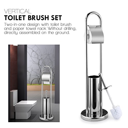 BONADE Stand WC-Garnitur mit WC Bürsten und Papierhalter für Badezimmer, 80 x 21.5cm, aus Stahl Chrom, WC Rollenhalter Toilettenpapierhalter Bürstengarnitur Toilettenbürstenhalter - 9