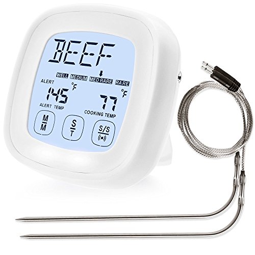 BBQ Grill Thermometer, Amorus Touchscreen Digital Bratenthermometer mit deutscher Bedienungsanleitung, Ofenthermometer Bratenthermometer für Kochen, Grill, Backofen, Fleisch ometer, Ofenthermometer Bratenthermometer für Kochen, Grill, Backofen, Fleisch (weiß)
