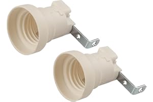 POLY POOL PP0480S Set 2 Pezzi Portalampada E27 con Squadretta per Plafoniere - Attacco a Vite Grande - Porta Lampada E27 con Morsetti a Vite, 1 foro - in Plastica Avorio 2 Pezzi