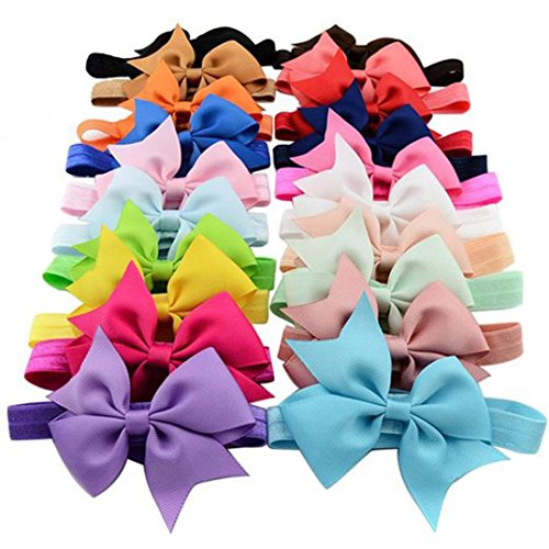 Oyedens 20PCS Baby Girls Soft Elastic Headbands Big Bowknot Hairband Photography