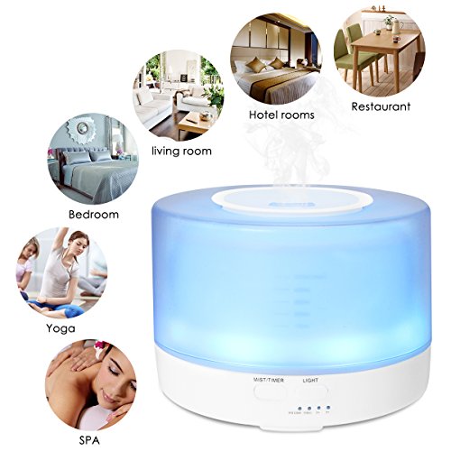 Aroma Diffusor, EIVOTOR 500ml 2 in 1 Aroma Diffusor Ultraschall Luftbefeuchter Oil Holzmaserung Düfte Humidifier Raumbefeuchter Duftzerstäuber automatich Aromatherapie Diffuser Nebelausstoß Abschaltautomatik Kalten Nebel Technologie Messbecher Humidifier & Aromatherapy mit 3 Timereinstellungen und LED Farbwechsel Fernsteuerung für das Schlafzimmer, Büro, Wohnzimmer, Bad, Konferenzräume , Hotels, Yoga-Club, Fitness-Center, SPA usw. - 2
