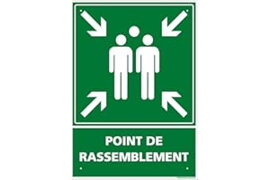 SIGNALÉTIQUE.BIZ FRANCE Panneau Point De Rassemblement Alu 2 Mm - 300 X 420 Mm Signalisation Rectangulaire Prépercée Avec Kit De Fixation Fabrication Française