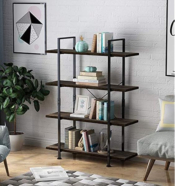 Langria Bookcase Industrial 4 Tier Bookshelf Vintage Rustic Display Shelf Standing Shelf Units For Living Room Bedroom Office Kitchen Antique Wood Amazon Co Uk Kitchen Home