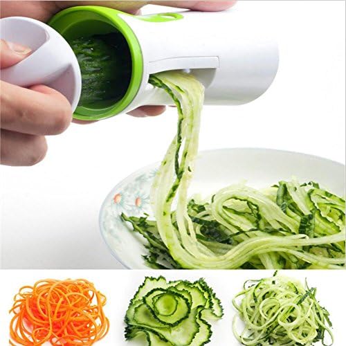 vegetables spiral slicer Shred funnel device Kitchen cutters Planing Device Zucchini Pasta Noodle Maker with Cleaning Brush Three in one slicer Hand-cranked veggie chopper Lantern machine Vegetabl (white)