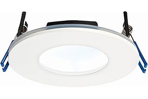 NATIONAL LIGHTING Cannon Matt White Finish Die Cast Aluminium Fire Rated Natural White LED Anti Glare Low Profile Ceiling Downlight Spotlight IP65 Rated for Bathroom, Shower, Kitchen, Lounge etc.