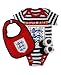 Official England Football Baby Gift Set - Navy Stripe - Bodysuit, Booties & Bib (3-6m)
