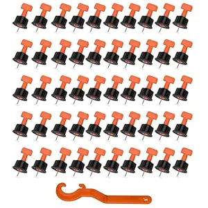 Zaptec Reusable Tile Levelling System Complete Kit For Floor & Wall Tiles (Pack of 50 Pcs T Needle, 50 Pcs Cap & 1 Wrench) (Orange & Black)