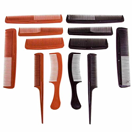 12 Pack Hair Comb Styling Cutting Grooming Conditioning Long Tail Pocket Set Salon Quality Barber Black Brown