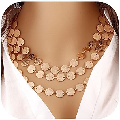 Hanloud Multilayer Bib Coins Statement Chunky Choker Chain Necklace for Women