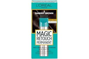 L'OREAL PARIS L'Oréal Paris Magic Retouch Instant Root Spray, Darkest Brown 3. Ensures flawless coverage for grey regrowth in 3 seconds. This 75ml spray offers a quick, easy, natural-looking root touch-up.
