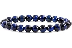 Ouubuuy Bracelet Oeil De Tigre Bleu Bracelet Perles Pierre Naturelle Lithotherapie en 8mm Élastique Bracelet Homme et Femme