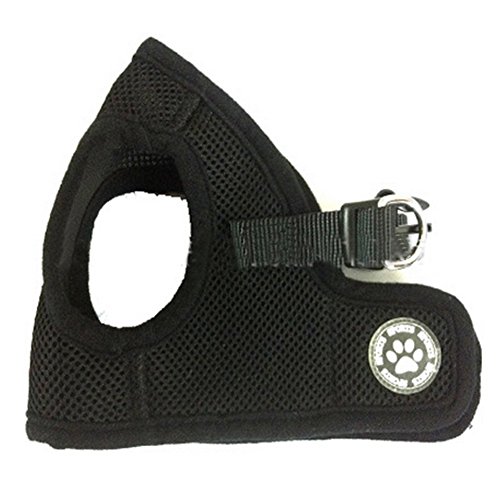 Preisvergleich Produktbild Per Weich Einstellbar Hundegeschirr für Kleintiere Hund Chihuahua, Mesh Gewebe Gepolsterte Halsband Geschirr - 3 Farbe 5 Größe Erhältlich(Schwarz,S)