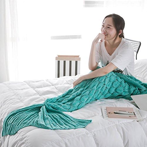 Mermaid Tail Blanket Handcrafted Crochet Knitting for Adult, Super Soft &amp; Warm Sleeping Bag Blanket (76.7" x 35.4")