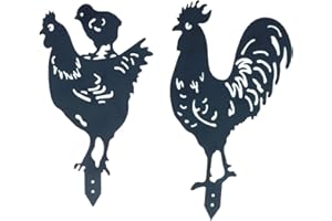 Alnicov Gallo Gallina de jardín de metal postes de animales, gallinero, jardín, silueta, patio, decoración