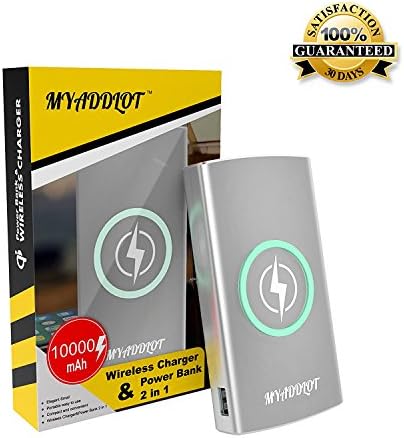 Wireless Charger Power Bank MYADDLOT Qi Wireless Portable Charging Pad 10000mAh USB Power Bank charging station Compatible for iPhone X/8/8 Plus Samsung Galaxy S8/S8+ /S9 Plus/S7/Note 8 for All Qi-Enabled Phone By Myaddlot (Silver)