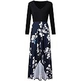 NOBRAND Printemps et Automne Mode Femme Pull à Manches Longues Col V Robe Longue Jupe Imprimée et Épissée