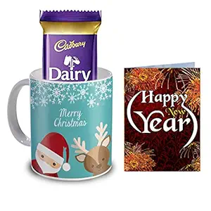 R B Store Merry Christmas Santa Claus and Reindeer Printed Mug,Card and Chocolate Gift Combo for Christmas