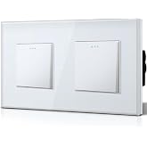 BSEED 1 Gang 1 Way Double Light Switch, Glass Frame, 10 A Wall Switches with Phosphorescent Point, Horizontal or Vertical Ins
