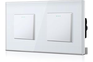 BSEED Double Interrupteur va et vient, Interrupteur à Bascule, Verre Interrupteur Encastrable Bascule,10A 250V Plaque De Cristal Trempé, 157 x 86 mm, 1 Gang 2 Voie Blanc