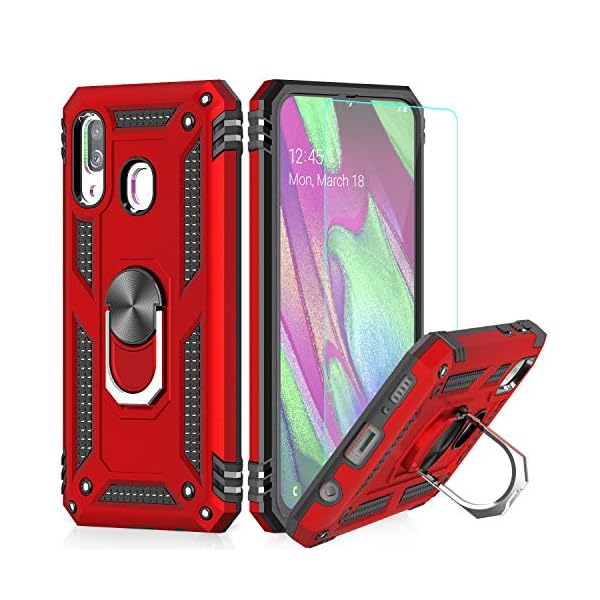 LeYi Funda Samsung Galaxy A40 Armor Carcasa con 360 Anillo iman, Rosa
