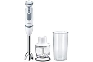 ‎BRAUN HOUSEHOLD Braun Stabmixer MQ 5220WH Stabmixer – MultiQuick 5 Vario Pürierstab mit Edelstahl Mixfuß, 1000 Watt, inkl. 2-teiligem Zubehör-Set, weiß/grau
