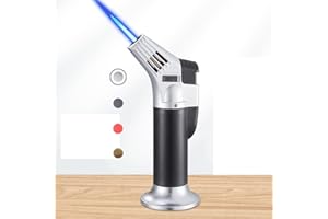 ibforcty Refillable Culinary Cooking Torch Kitchen Blow Torch Lighter with Safety Lock Adjustable and Lock Flame (Butane Gas not Included) (Silver)