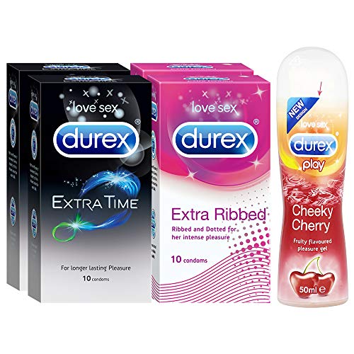 Durex Pleasure Packs (Condoms - 10 Count (Pack of 2, Extra Time), Condoms - 10 Count (Pack of 2, Extra...